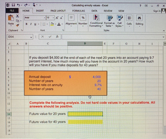  KIH Calculating annuity values - Excel ? 5 FILE HOME INSERT