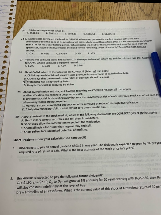  24-2. Fill the missing number in Cell E4. A. $941.13 B.