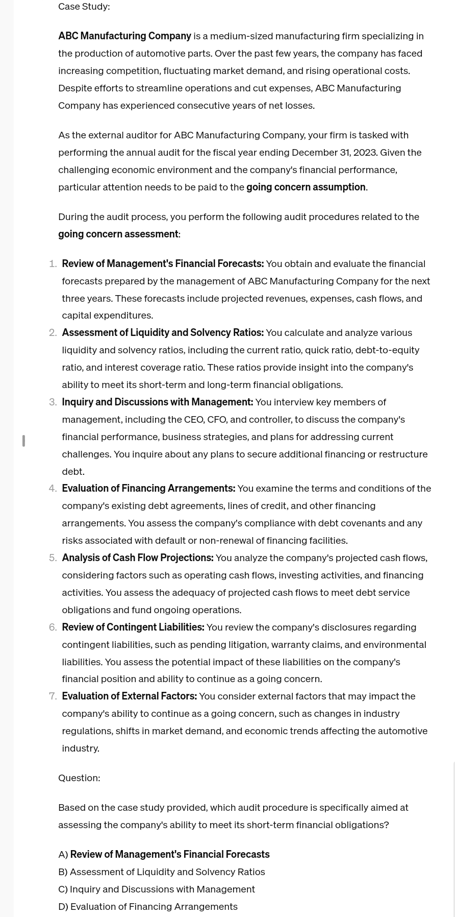  Case Study: ABC Manufacturing Company is a medium-sized manufacturing firm specializing