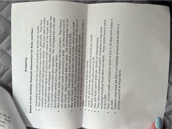 the monthly financial information for Ruby and Max: Disposable income for the