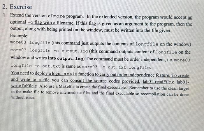 2. Exercise 1. Extend the version of more program. In the extended