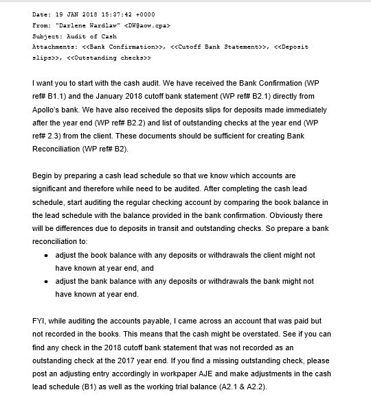 final report. You are to assume the role of a staff auditor