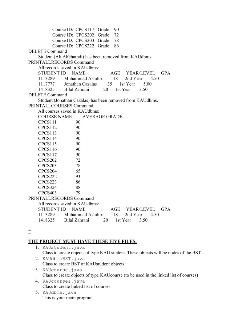 KAUdbms should also keep track of the total courses for the university