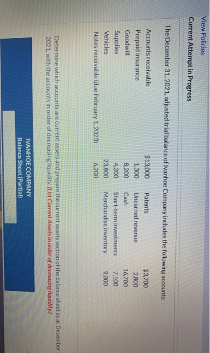  View Policies Current Attempt in Progress The December 31, 2021, adjusted