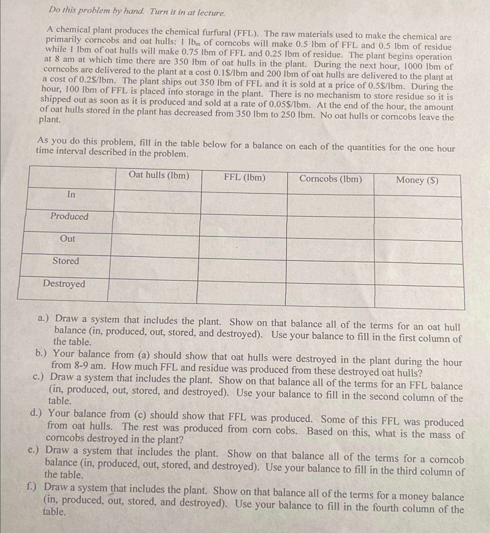  Do this problem by hand. Turn it in at lecture. A