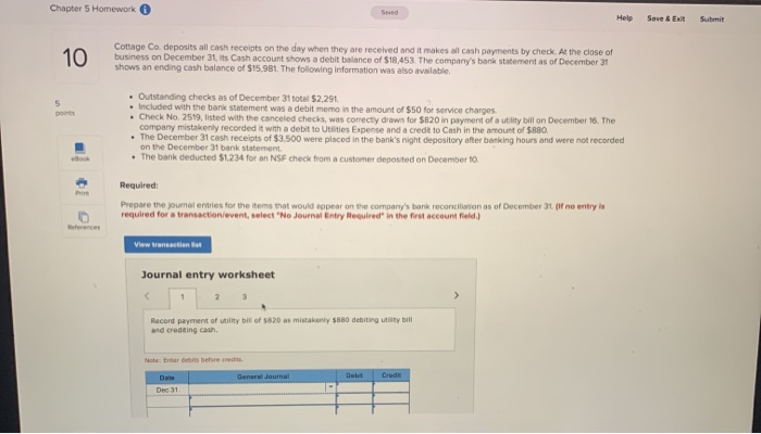  Chapter 5 Homework Help Save & Exit Submit 10 Cottage Co.