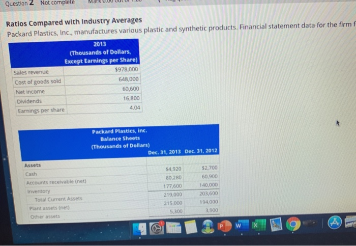  Question 2 Not complete Mark .DU DULUI 1.00 Ratios Compared with