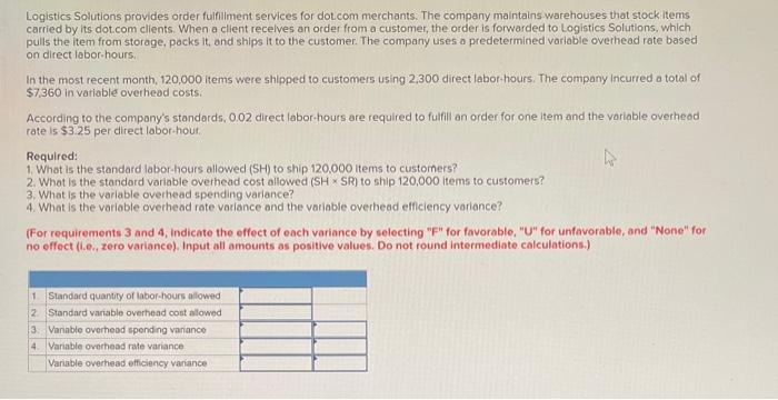  Logistics Solutions provides order fulfillment services for dotcom merchants. The company