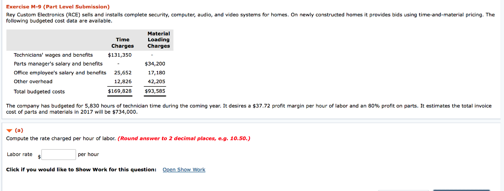  Exercise M-9 (Part Level Submission) Rey Custom Electronics (RCE) sells and
