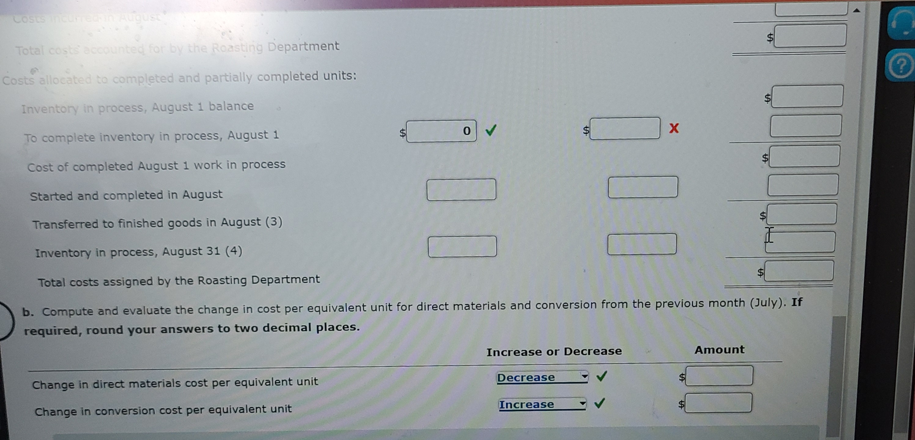Please answer the ones that are blank Costs allocated to completed and