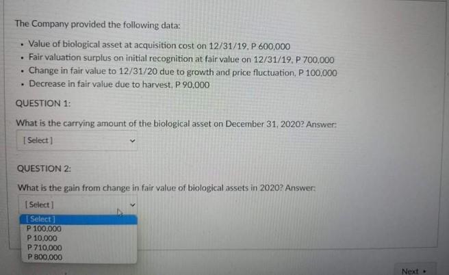 value of the following group of assets with their respective fair value
