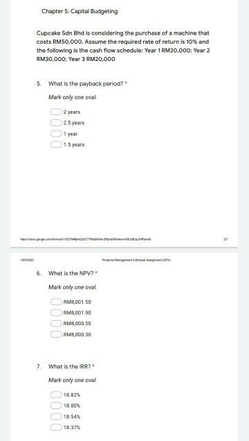 Chapter 5: Capital Budgeting Cupcake Sdn Bhd is considering the purchase