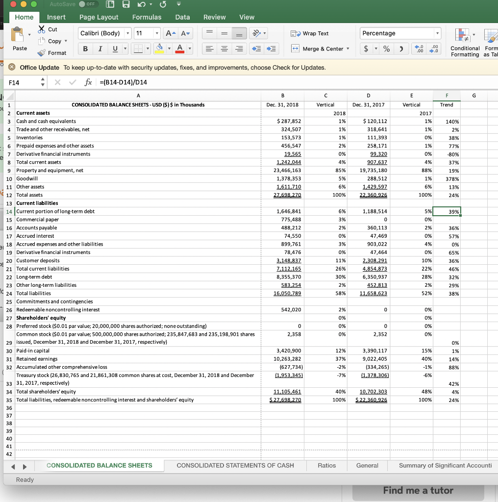 Prepare a spreadsheet with common size balance sheets for the years ended