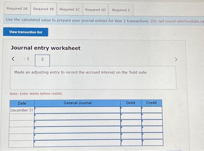 Jse those calculated values to prepare your journal entries for Year 2