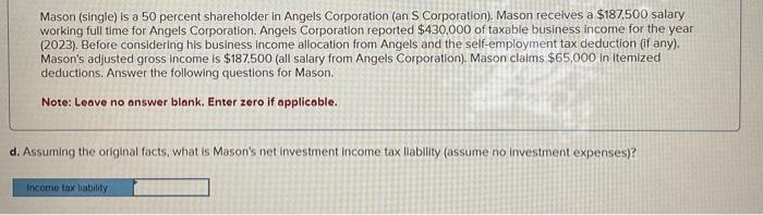 taxable business income for the year (2023). Before considering his business income