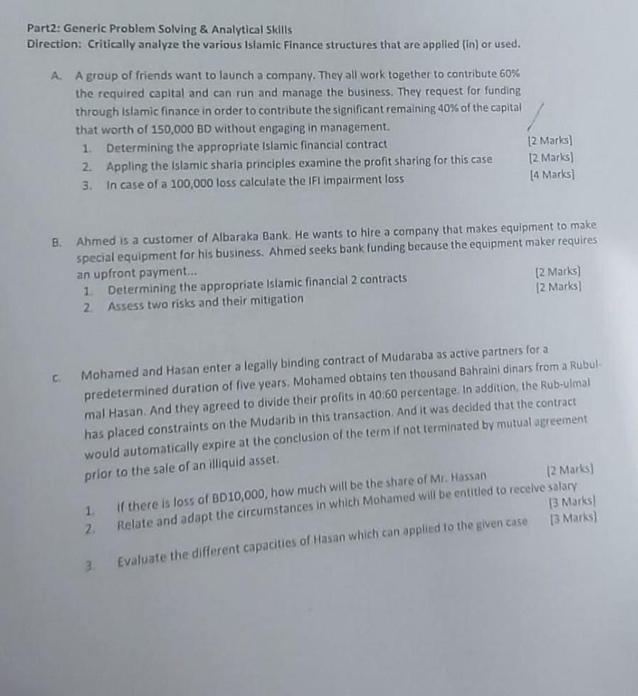 islamic banking and finance 2 please answer ASAP Part2: Generic Problem Solving