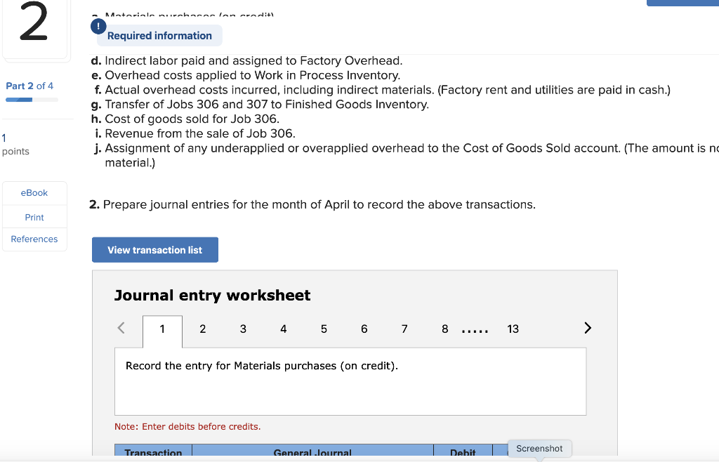 number 2 Required information Problem 02-1A Production costs computed and recorded; reports