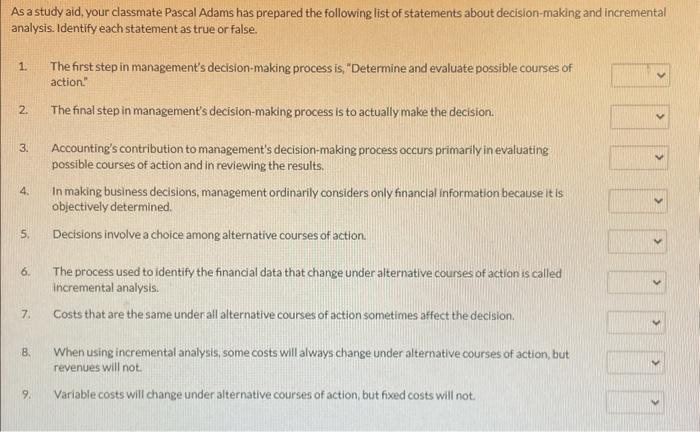 1) As a study aid, your classmate Pascal Adams has prepared the