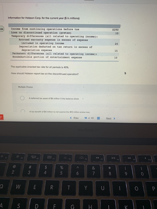  Information for Hobson Corp. for the current year ($ In millions)