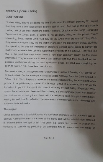 SECTION A (COMPULSORY) QUESTION ONE Listen, Whiz, they've just called me