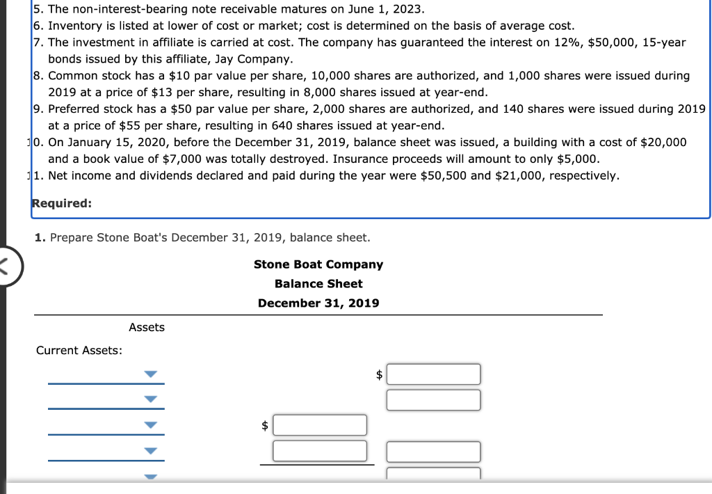 listing of Stone Boat Company's balance sheet accounts and account balances on