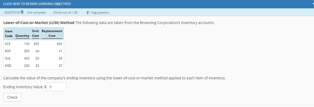 CLICK HERE TO REVIEW LEARNING OBJECTIVES QUESTION 8 Not complete Points