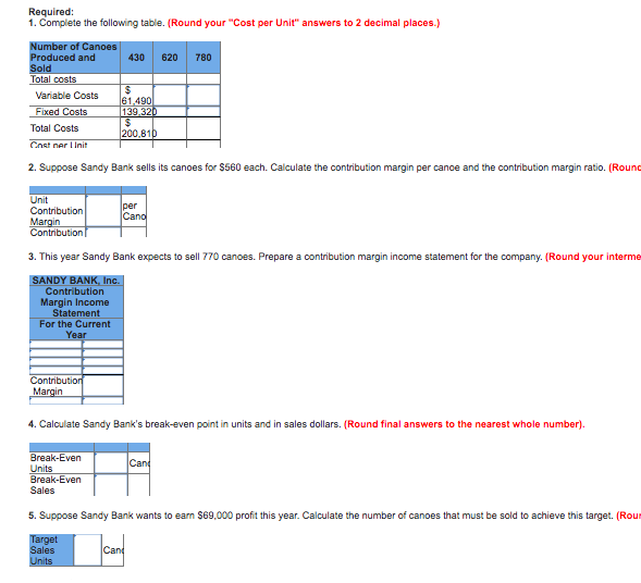 Required: 1. Complete the following table. (Round your "Cost per Unit"