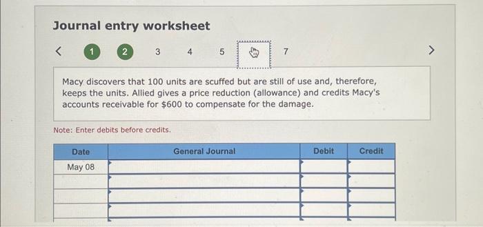 Allied gives a price reduction (allowance) and credits Macy's accounts receivable for
