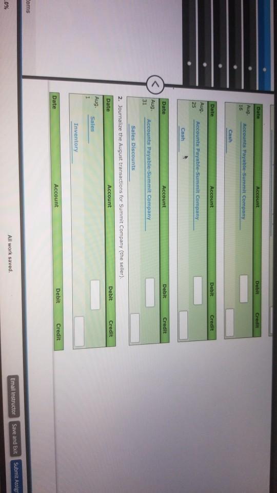 Inventory System The following selected transactions were completed during August between Summit
