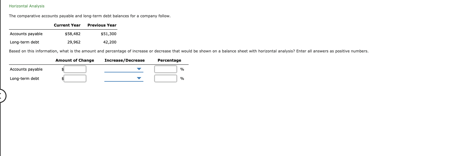 Need this done asap. Please help. Thanks. Horizontal Analysis The comparative accounts