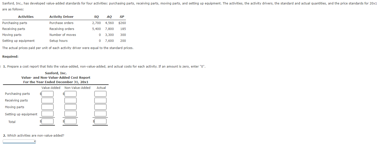 Menu for #2 - Sanford, Inc., has developed value-added standards for four