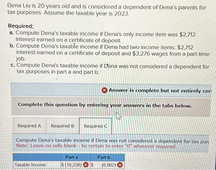 much! Dena Liu is 20 years old and is considered a dependent
