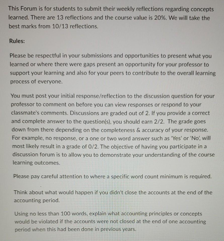  This Forum is for students to submit their weekly reflections regarding