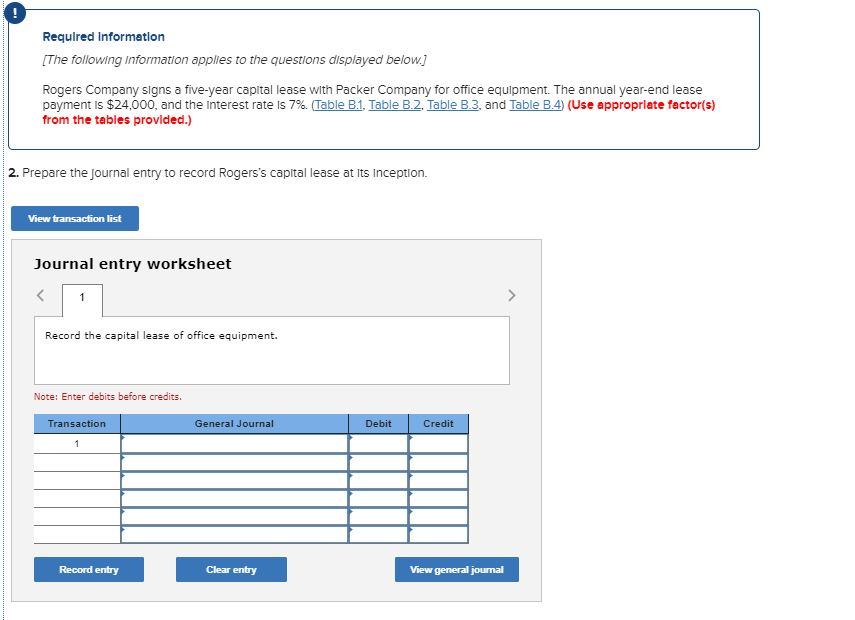 below Rogers Company signs a five-year capital lease with Packer Company for