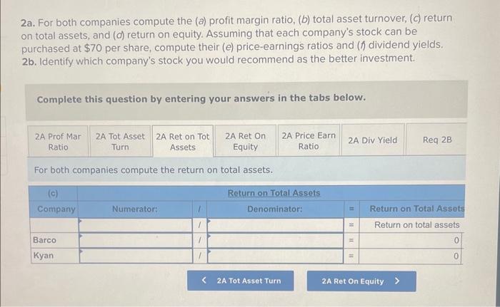 follows. 2a. For both companies compute the (a) profit margin ratio, (b)
