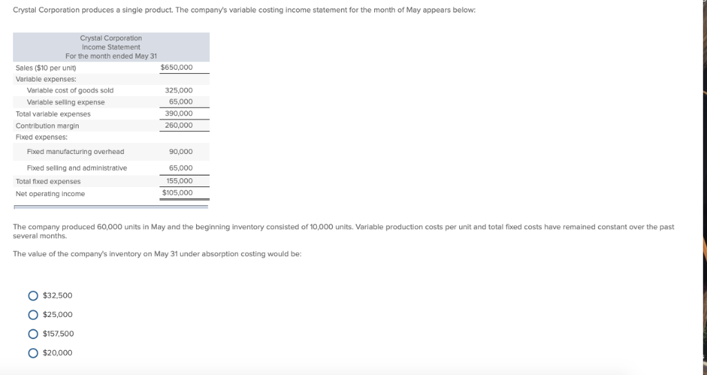 12345678910 11 12 Please show your work Crystal Corporation produces a single