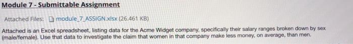  Module 7 - Submittable Assignment Attached Files: module_7 ASSIGN.xlsx (26.461 KB)