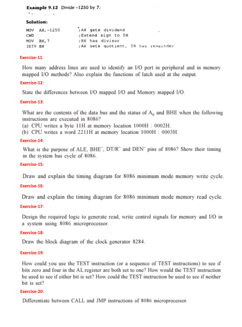  Example 9.12 Divide -1250 by 7 : Solution: Exercise-11: How many