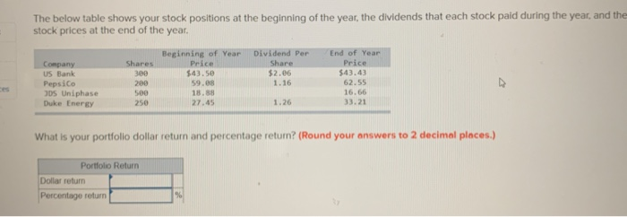  The below table shows your stock positions at the beginning of