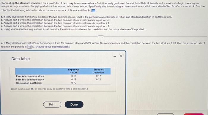  (Computing the standard deviation for a portfolio of two risky investments)