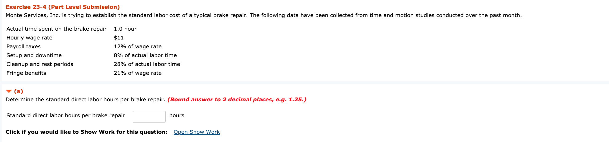 Exercise 23-4 (Part Level Submission) Monte Services, Inc. is trying to