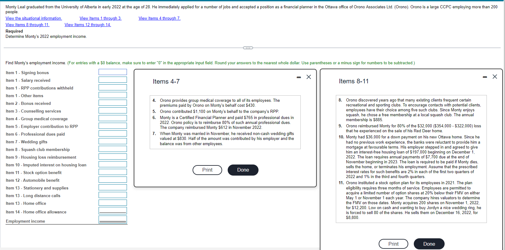 Items 8 through 11 . View ltems 12 through 14. Required Determine
