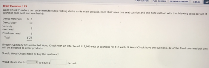  CALCULATOR FULL SCREEN INTER VERSION BACK Brief Exercise 173 Wood Chuck