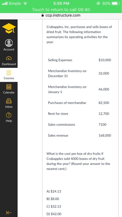  ntl Simple 80% 5:05 PM Touch to return to call 06:40