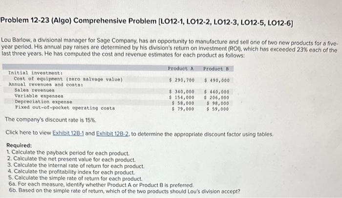 1-6B need help Problem 12-23 (Algo) Comprehensive Problem [LO12-1, LO12-2, LO12-3, LO12-5,