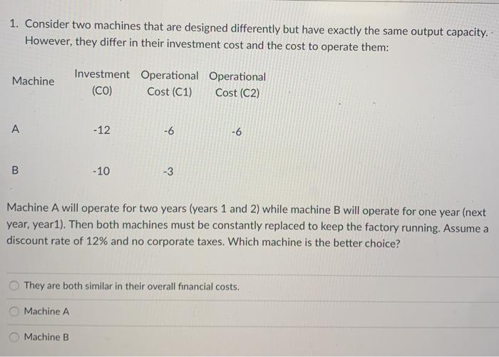  1. Consider two machines that are designed differently but have exactly