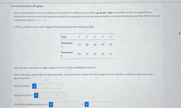  Use at-distribution to find a confidence interval for the difference in