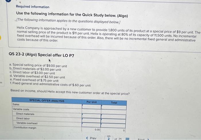  Required information Use the following information for the Quick Study below.