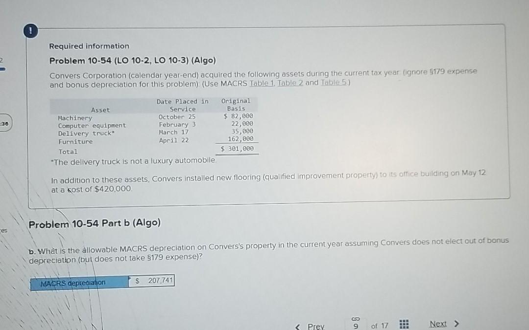  ! Required information Problem 10-54 (LO 10-2, LO 10-3) (Algo) Convers