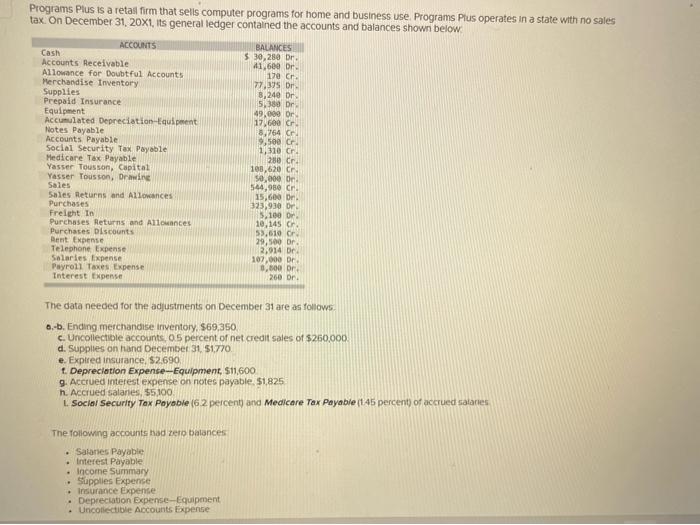  please do all journal entries Programs Plus is a retas firm
